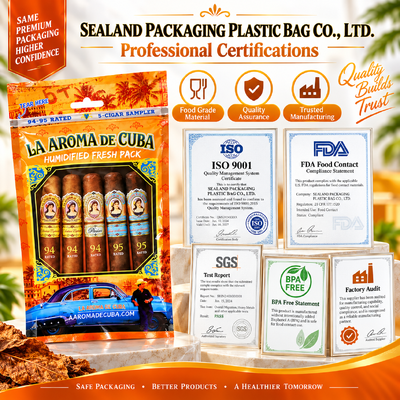 Cigar Moisturizing Plastic Zipper Bags Supplied with Humidity Sheet Custom Color Cigar Humidor Bags Designed to Extend Cigar Shelf Life