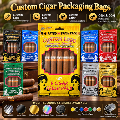 Ziplock Design cigar bags custom custom color resealable packaging designed to protect cigars from environmental factors
